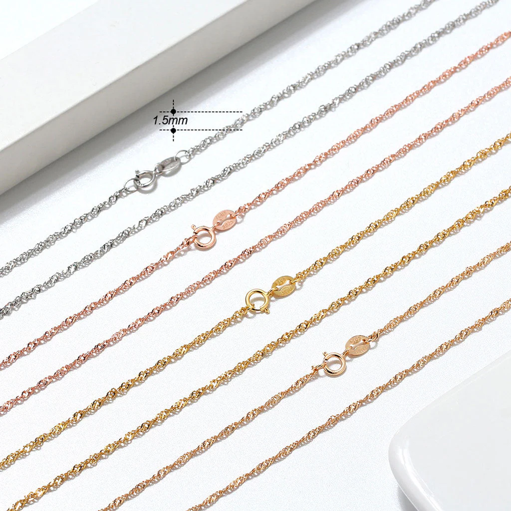 Shimmer Sterling Silver 1.5MM Twisted Singapore Chain NeckLace - Image 3