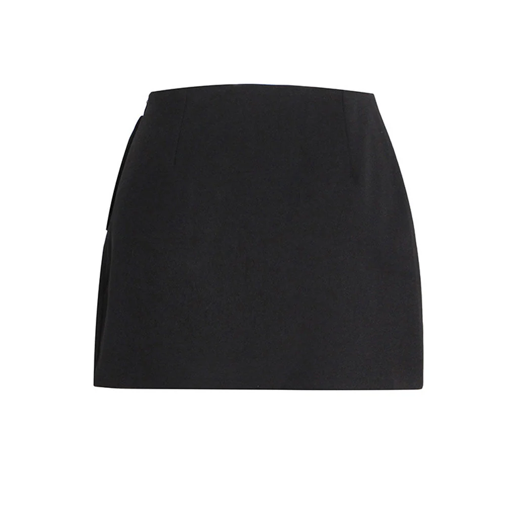 Shimmering Crystal Buckle Detail Low Rise Slit Mini Skirt - Black - Image 6