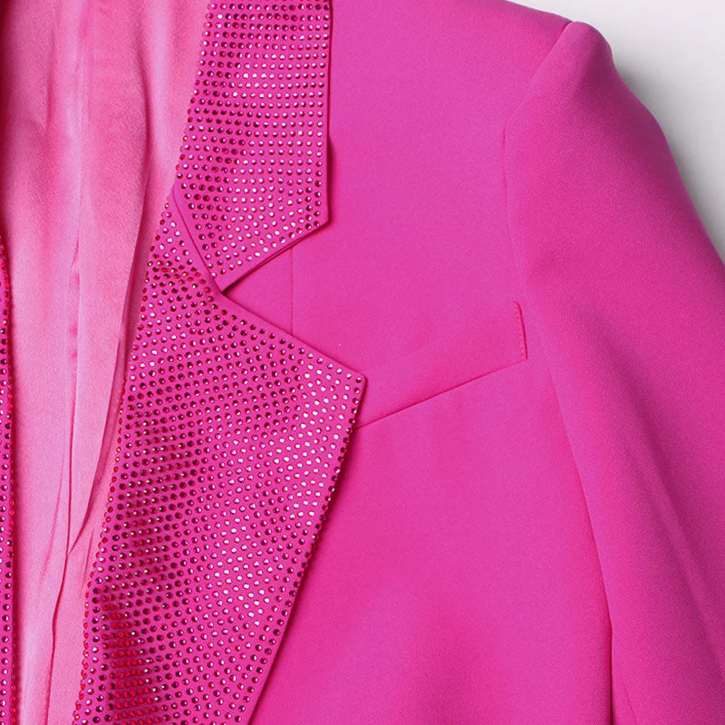 Shimmering Crystal Notch Lapel Padded Long Sleeve Single Breasted Blazer Coat - Image 4