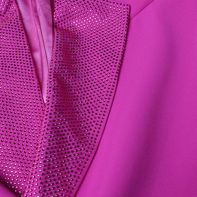 Shimmering Crystal Notch Lapel Padded Long Sleeve Single Breasted Blazer Coat - Image 5