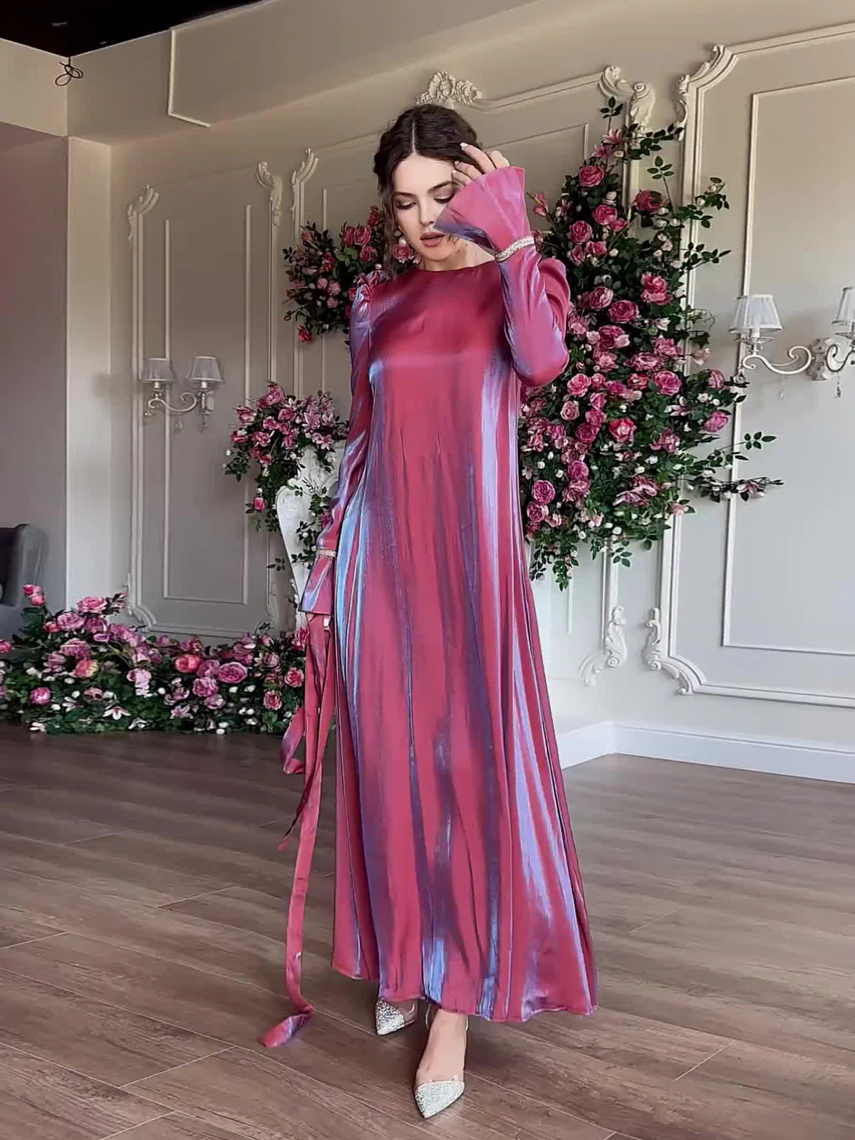 Shimmering Glazed Satin Dress - Image 2