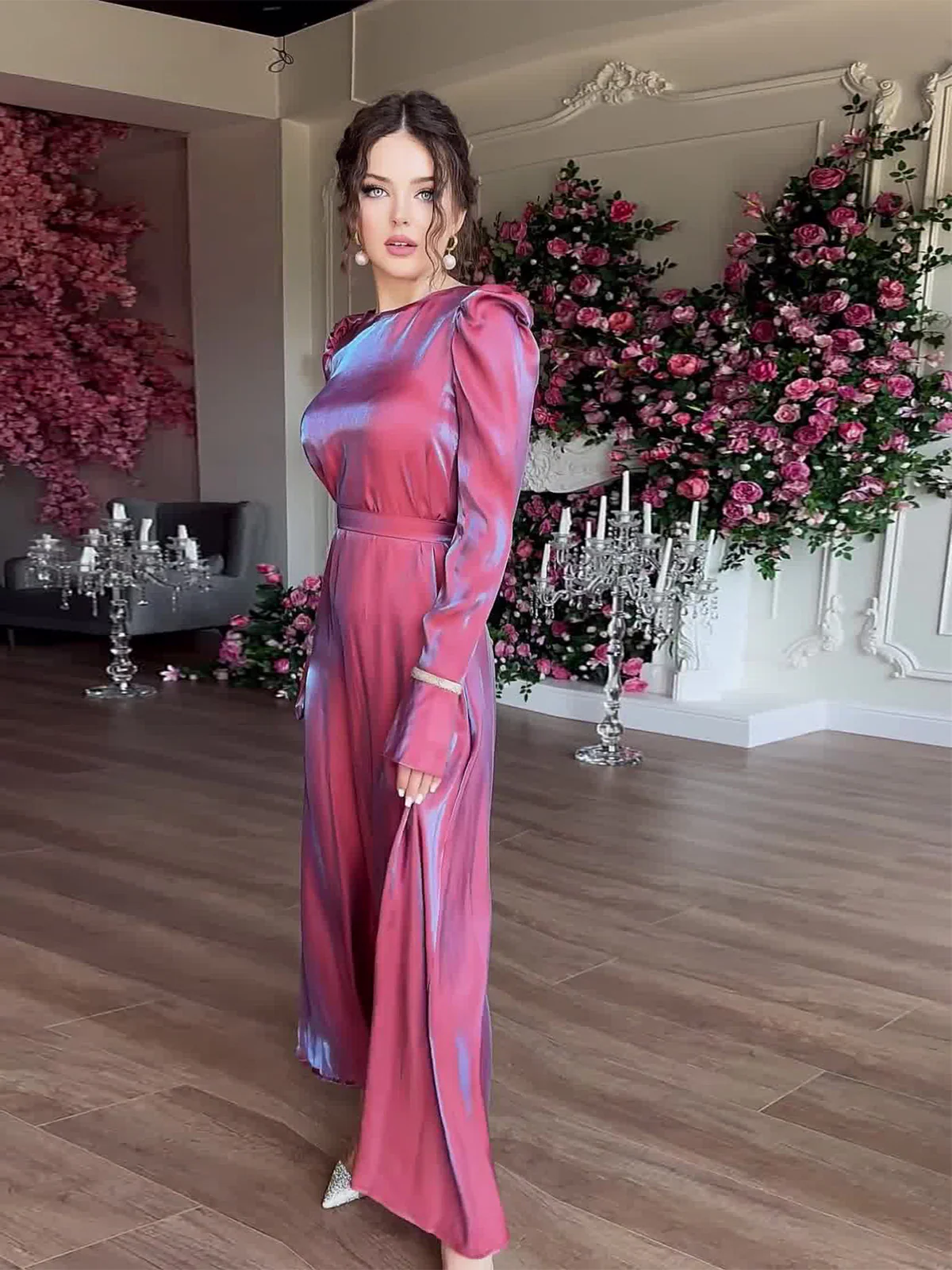 Shimmering Glazed Satin Dress - Image 4