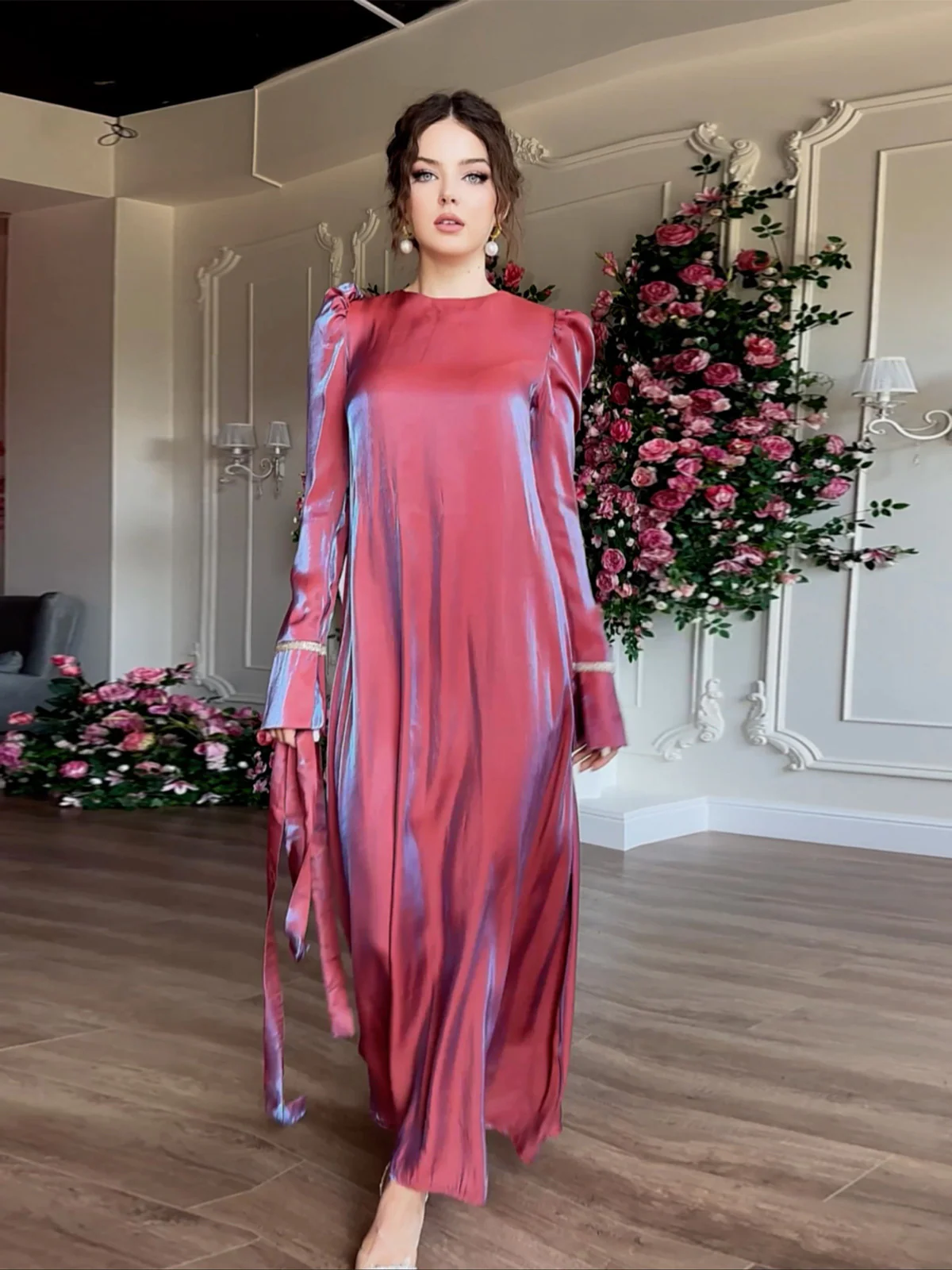 Shimmering Glazed Satin Dress - Image 5