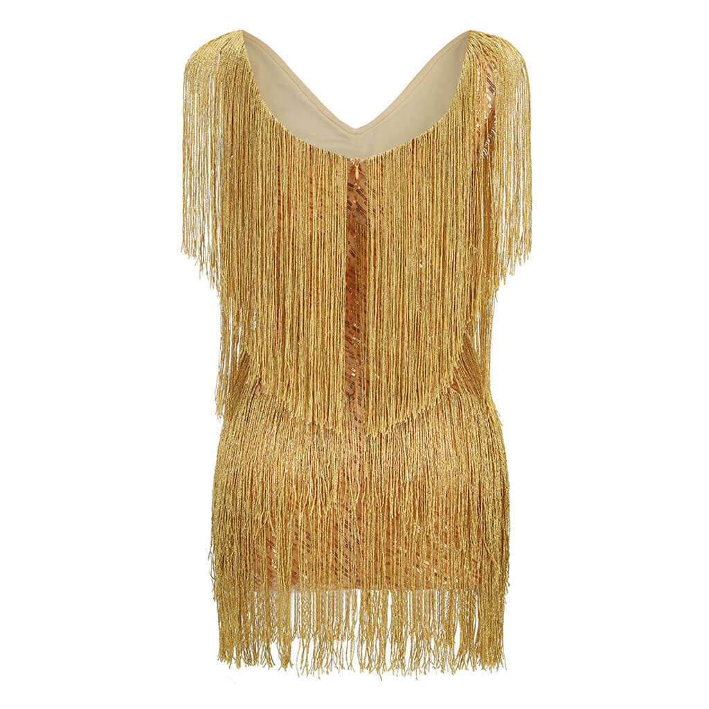Shimmering Sequined V Neck Layered Fringe Sleeveless Mini Dance Party Dress - Image 2