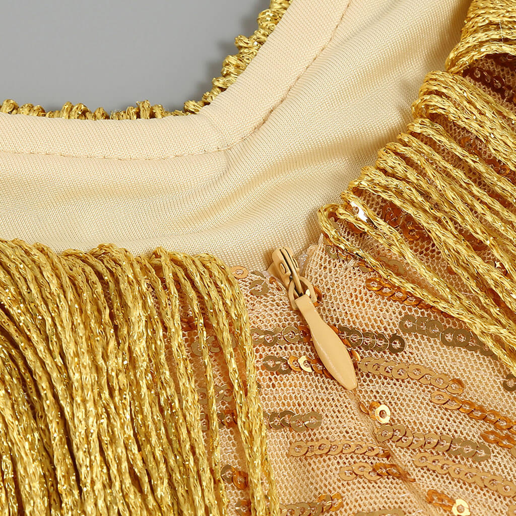 Shimmering Sequined V Neck Layered Fringe Sleeveless Mini Dance Party Dress - Image 4
