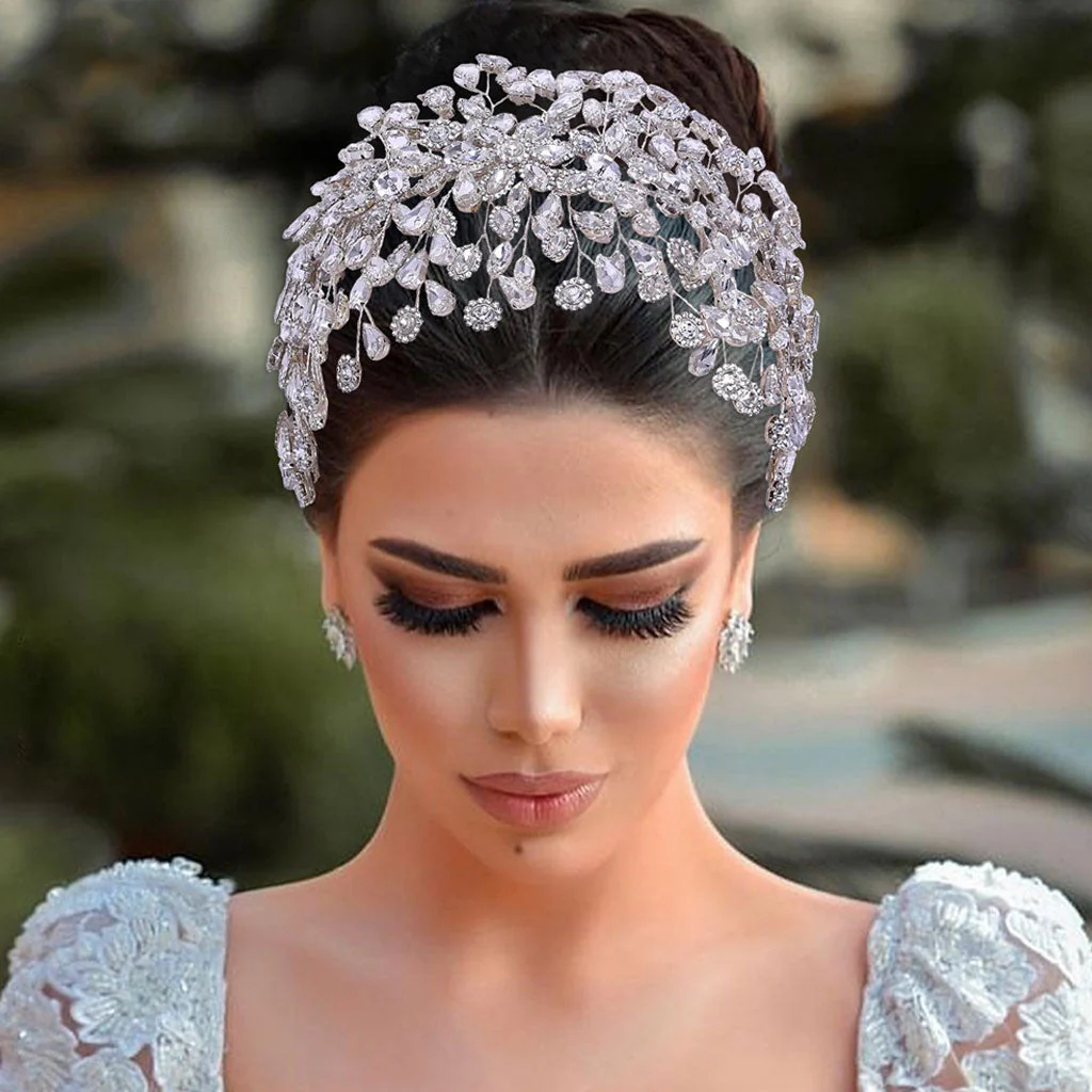 Shimmery Branch Effect Crystal Embellished Bridal Headband - Silver - Image 2