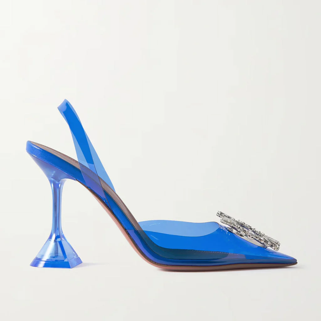 Shiny Crystal Embellished Clear Martini Heel SlingBack Pumps - Blue - Image 2