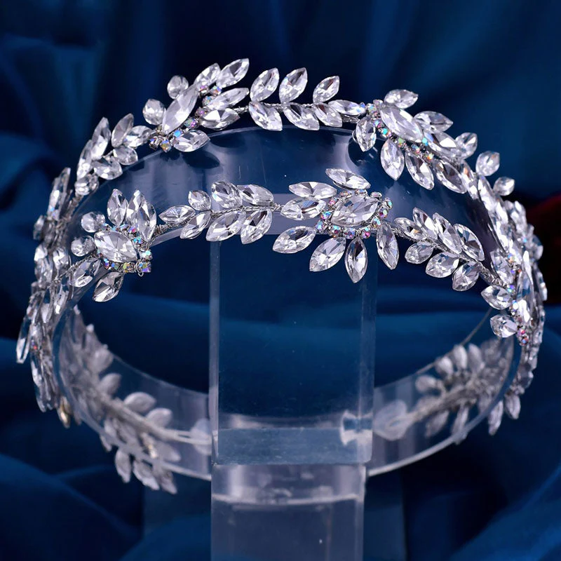 Shiny Double Strand Olive Branch Crystal Embellished Headband - Silver - Image 2