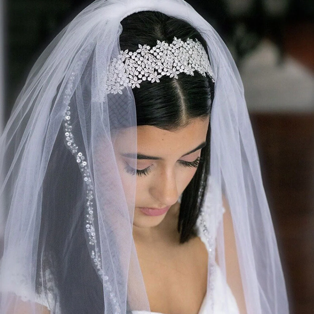 Shiny Floral Rhinestone Embellished Bridal Headband - Silver - Image 2