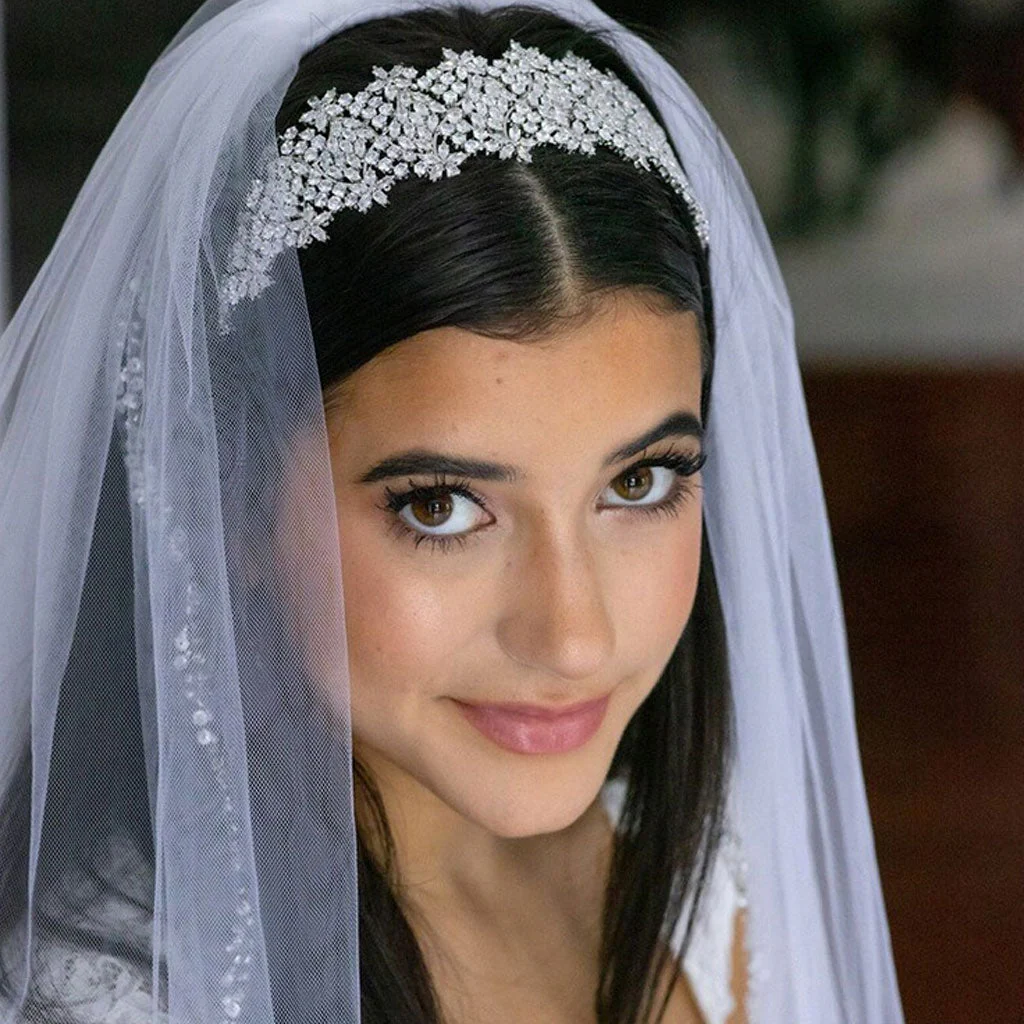 Shiny Floral Rhinestone Embellished Bridal Headband - Silver - Image 3
