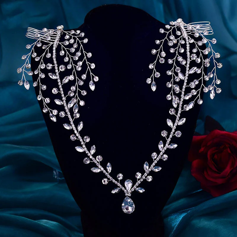 Shiny Rhinestone Branch Effect Teardrop Forehead Headband - Silver - Image 2