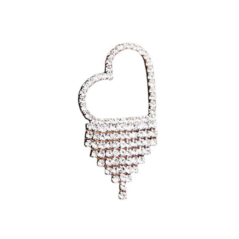 Shiny Rhinestone Embellished Fringe Heart Shape Dangle Earrings - Silver - Image 2