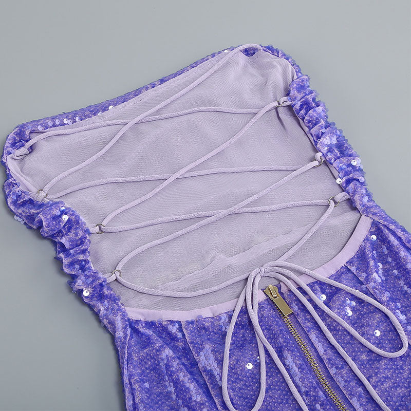 Shiny Sequin Draped Cowl Neck Lace Up Backless Maxi Evening Dress - Image 4