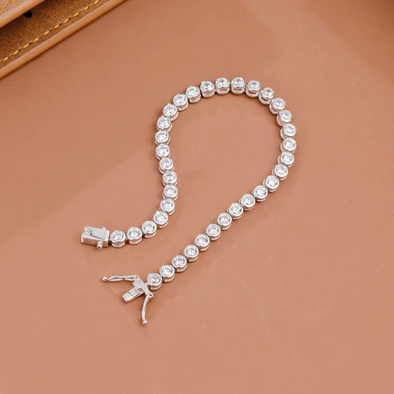 Shiny Sterling Silver Round Bezel 3MM Cubic Zirconia Tennis Bracelet - Image 3