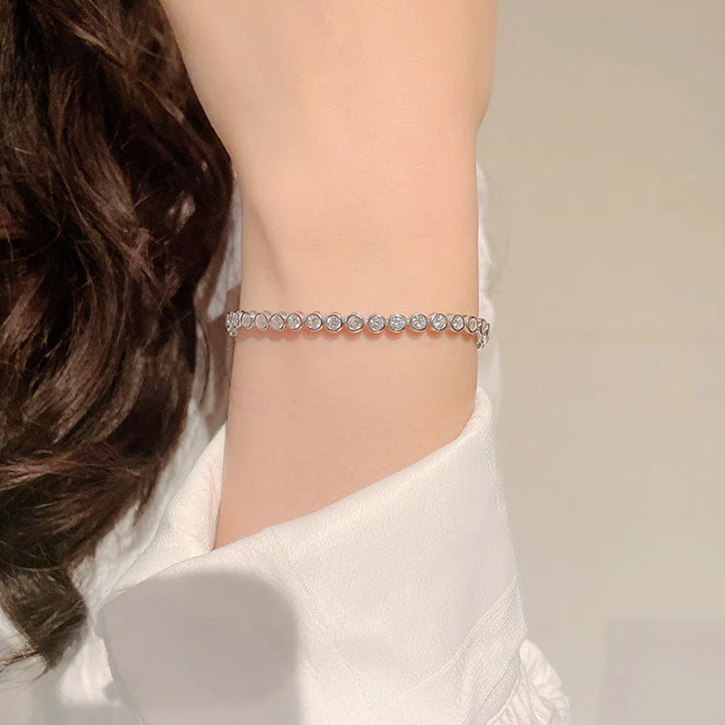 Shiny Sterling Silver Round Bezel 3MM Cubic Zirconia Tennis Bracelet - Image 5