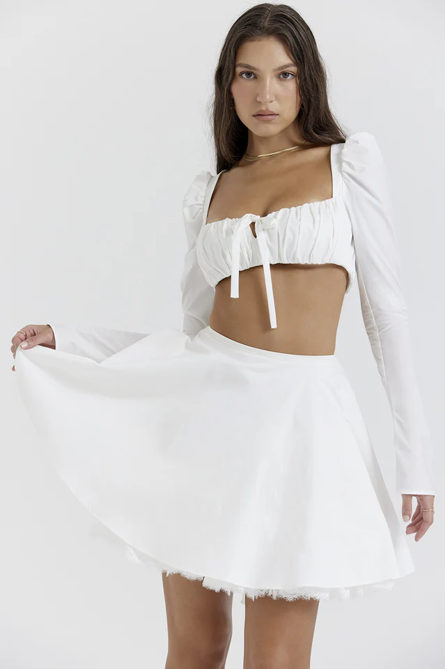 Shira White Cropped Top + Skirt Set - Image 2