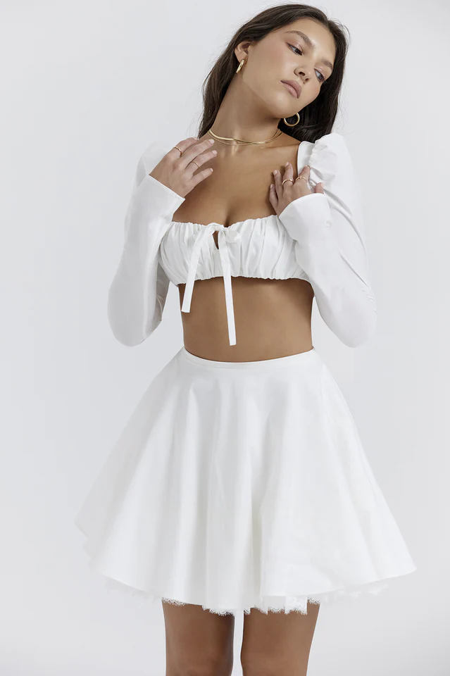 Shira White Cropped Top + Skirt Set - Image 3