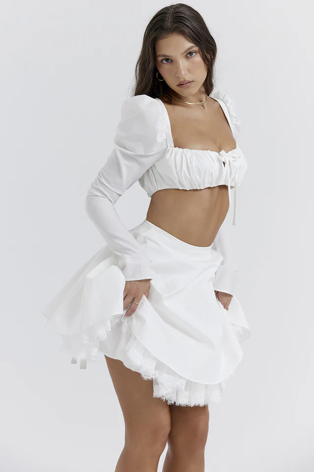 Shira White Cropped Top + Skirt Set - Image 4