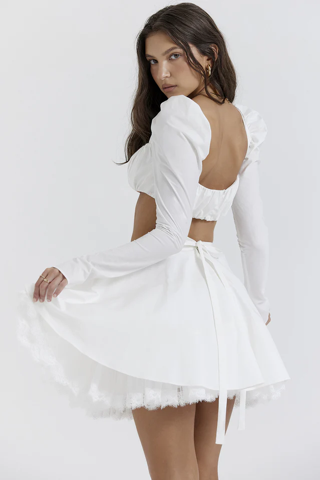 Shira White Cropped Top + Skirt Set - Image 7