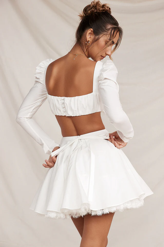 Shira White Cropped Top + Skirt Set - Image 9