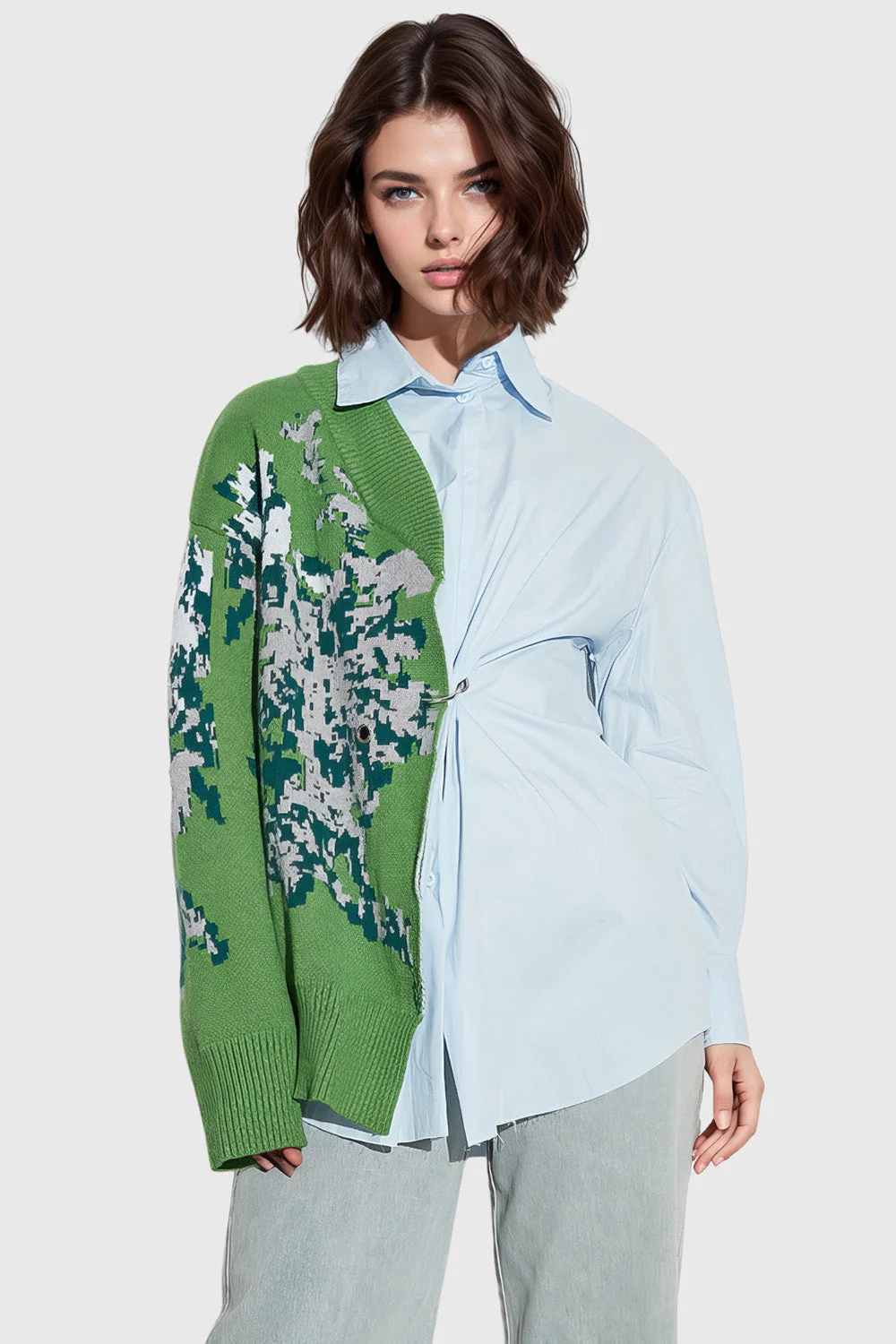 Shirt with Cardigan Attached - Blue - Image 2