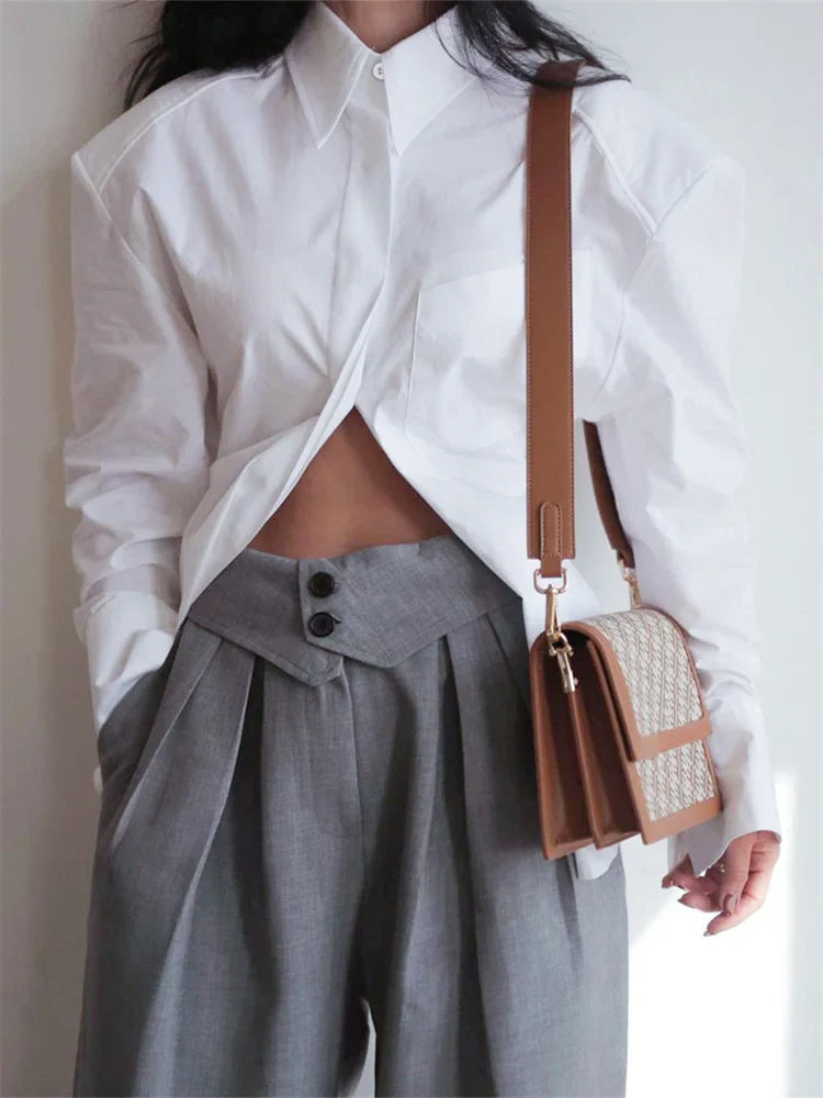WHITE SHIRT with OVERSIZED SHOULDERS and OPEN Back Lace UP - Image 10