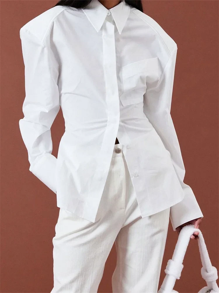 WHITE SHIRT with OVERSIZED SHOULDERS and OPEN Back Lace UP - Image 13