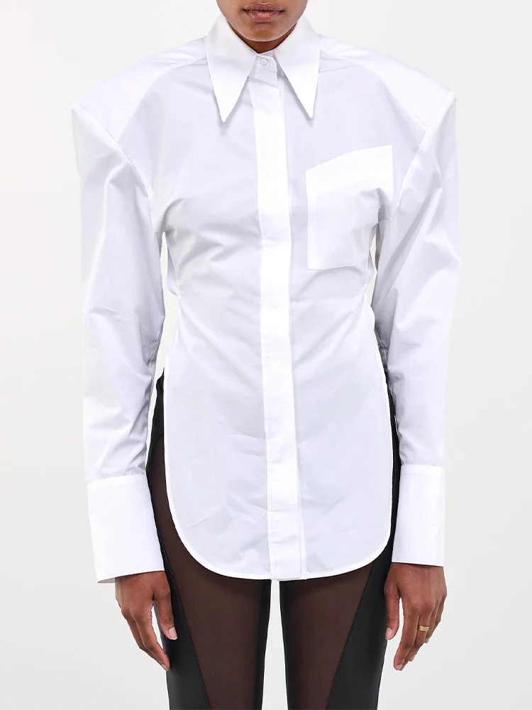 WHITE SHIRT with OVERSIZED SHOULDERS and OPEN Back Lace UP - Image 18