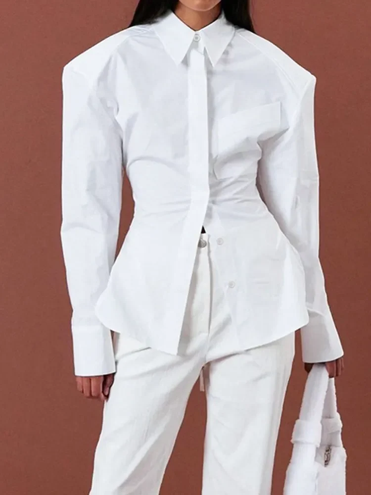 WHITE SHIRT with OVERSIZED SHOULDERS and OPEN Back Lace UP - Image 2