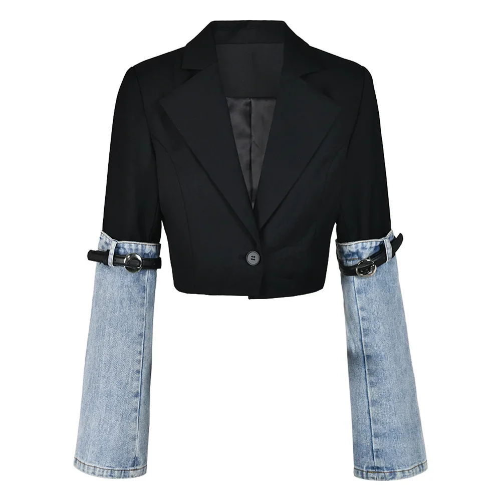 Black SHORT Blazer with DENIM SleeveS - Image 2