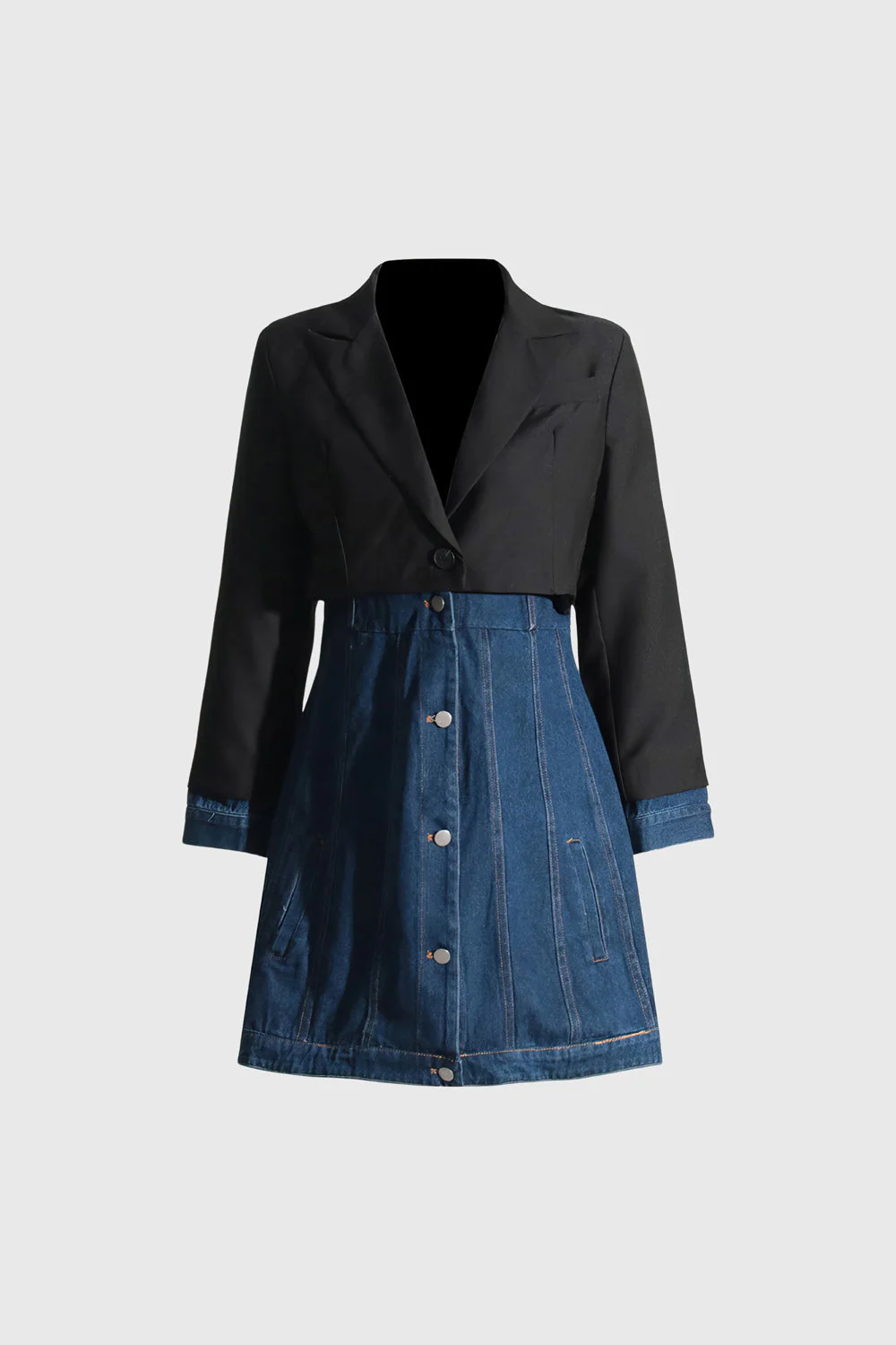Short Denim Dress with Blazer Detail - Blue - Image 3