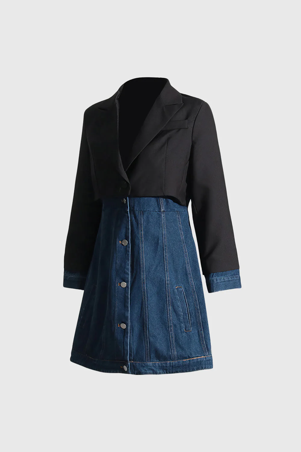 Short Denim Dress with Blazer Detail - Blue - Image 4