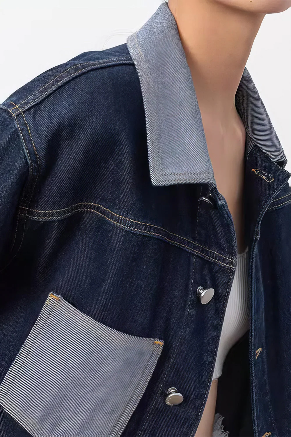 Short Denim Jacket - Dark Blue - Image 2