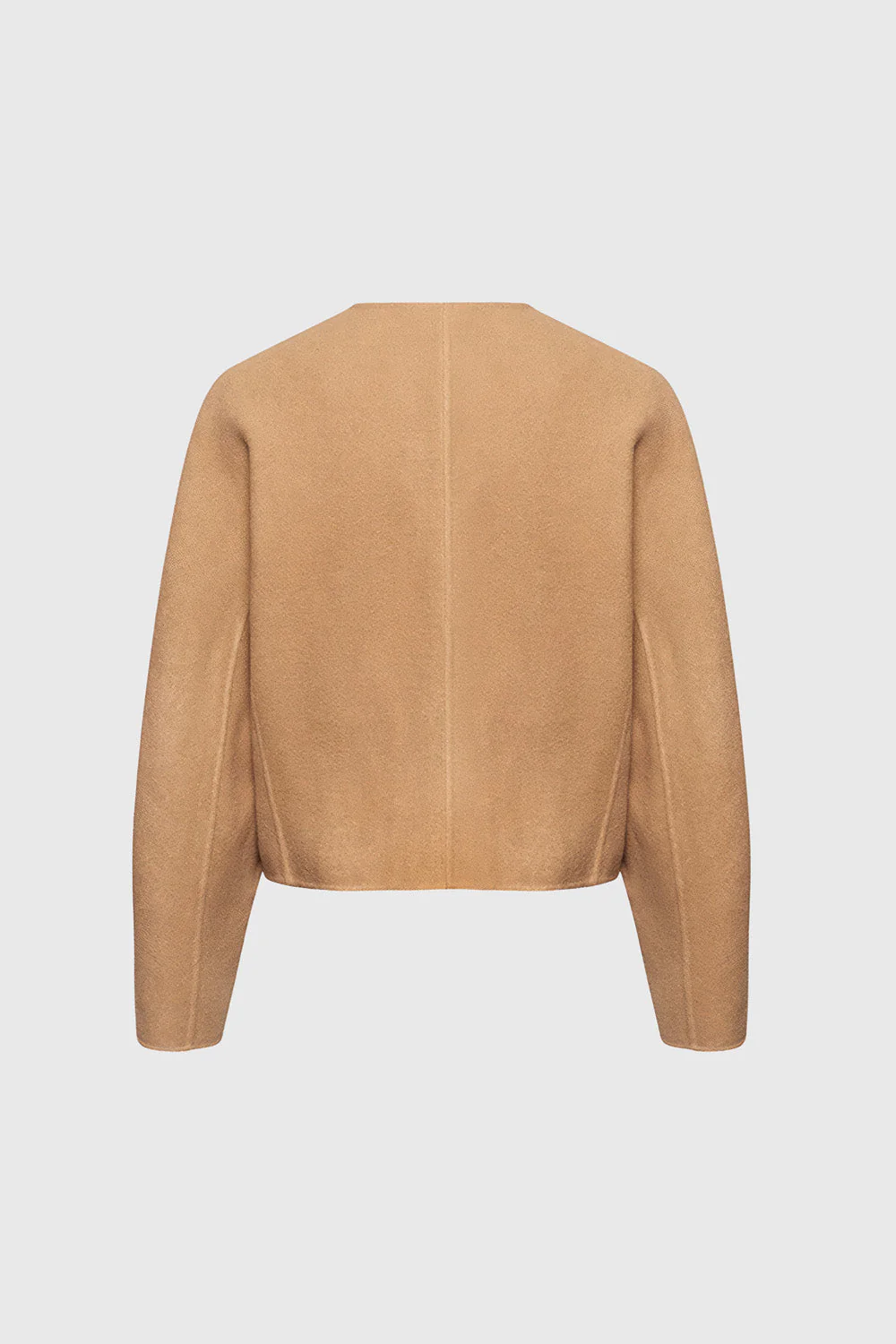 Short Elegant Jacket with Round Neckline - Camel - Image 2