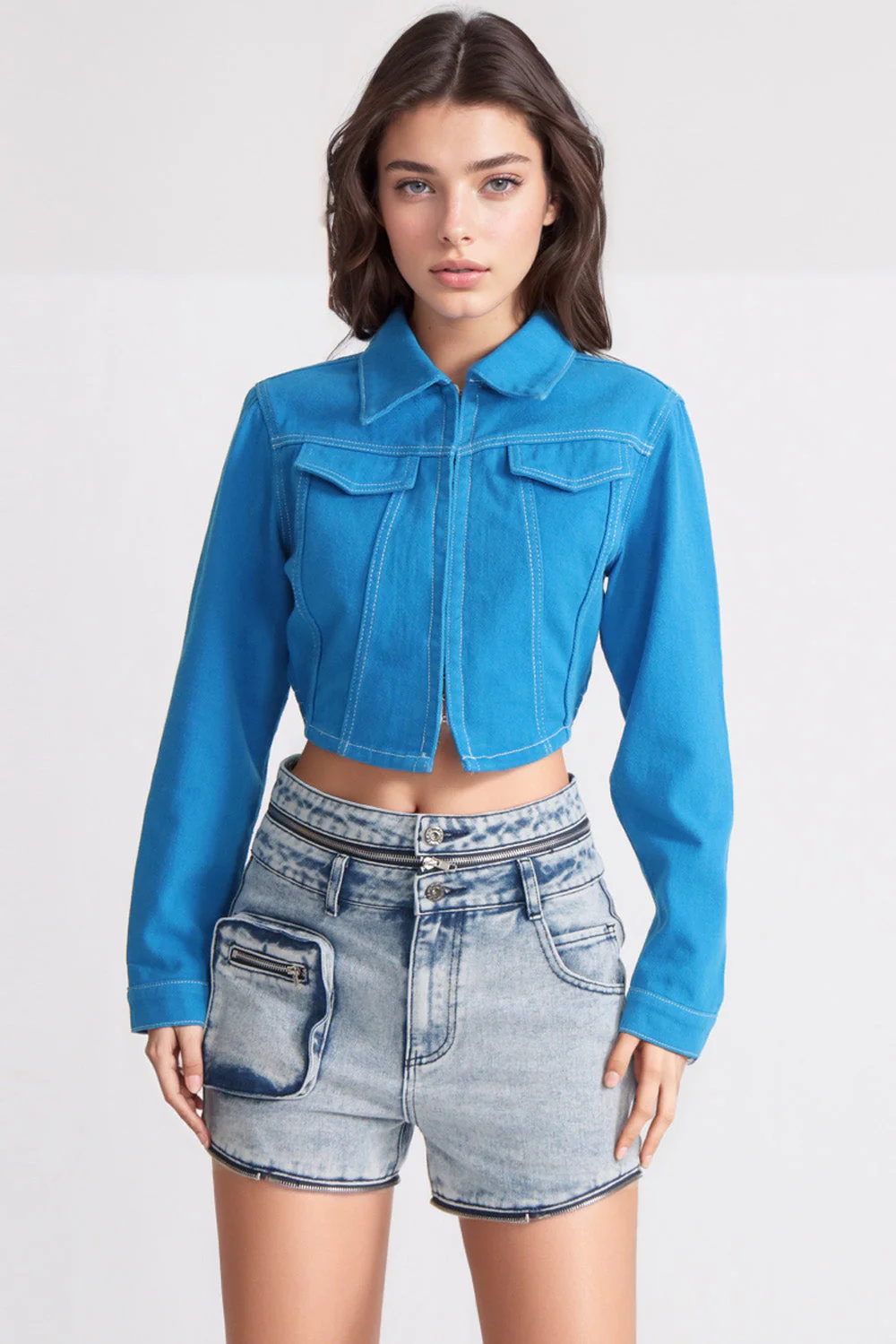 Short Jacket with Hooks - Blue - Image 3