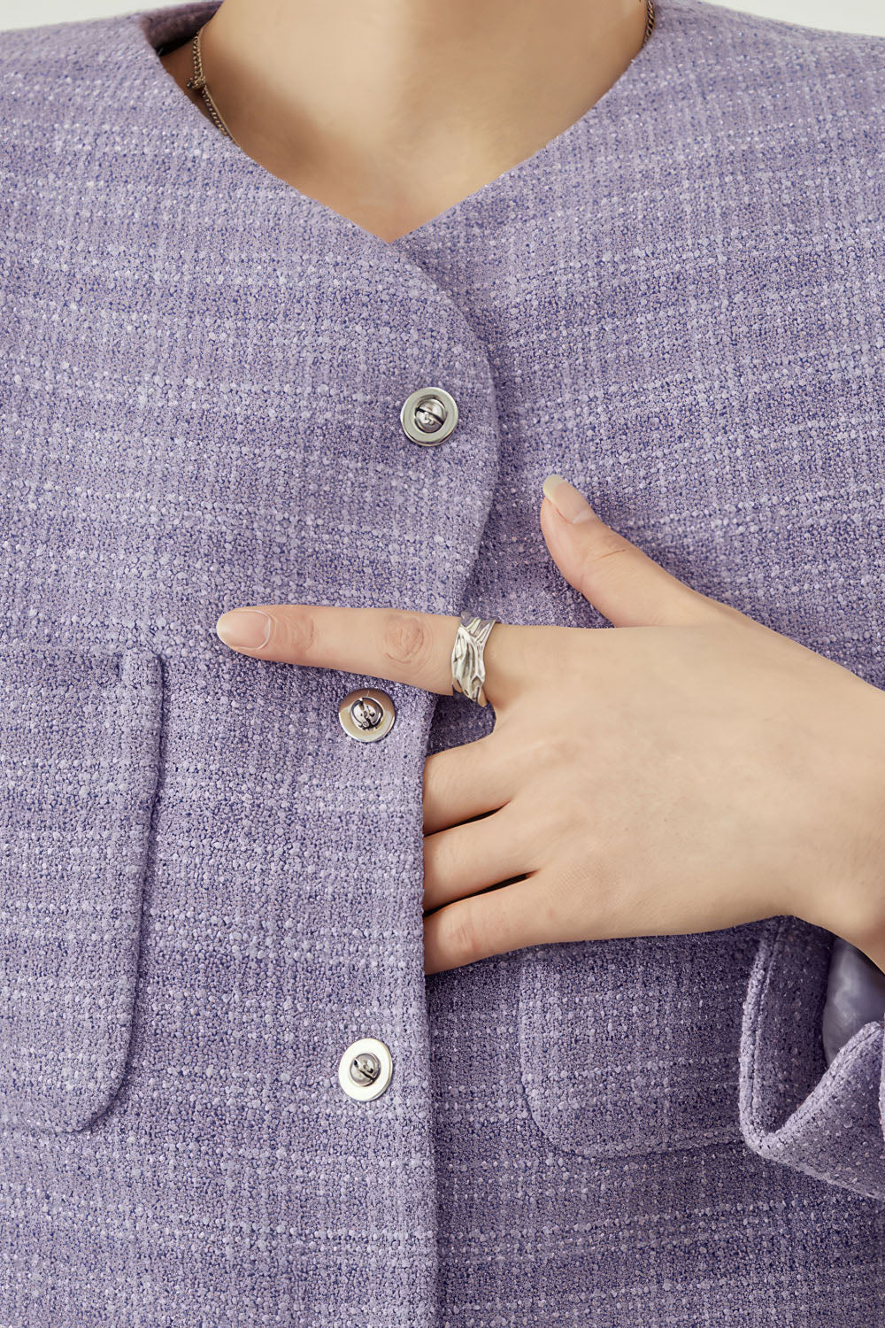 Short Jacket with Padded Shoulders - Purple - Image 2