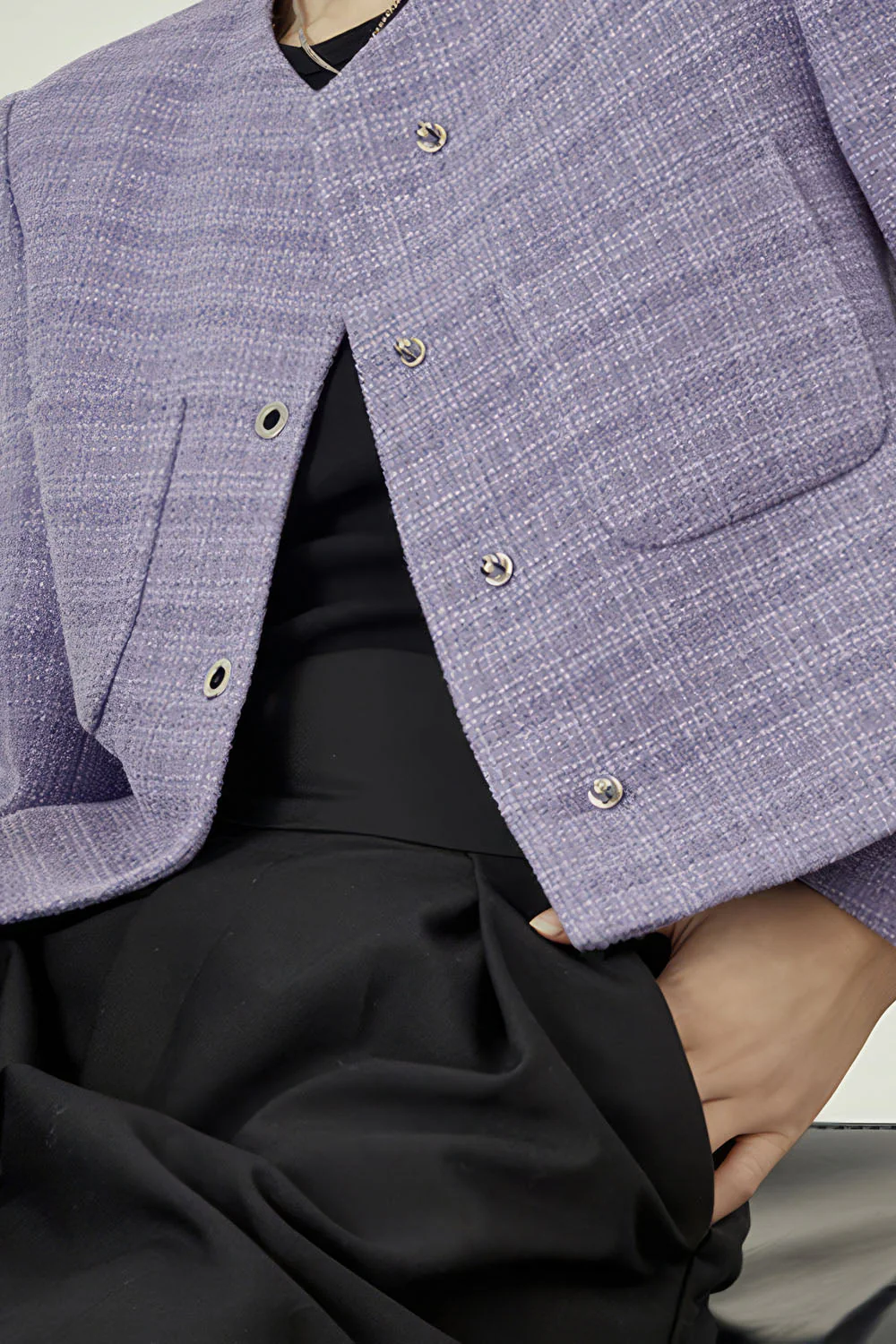 Short Jacket with Padded Shoulders - Purple - Image 3