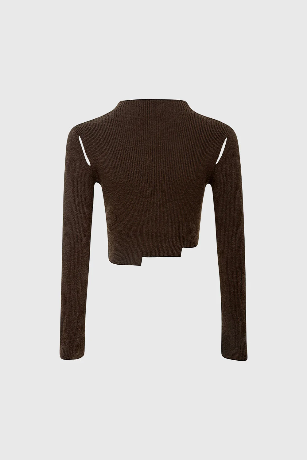 Short Knitted Top with Cut Hem - Brown - Image 2