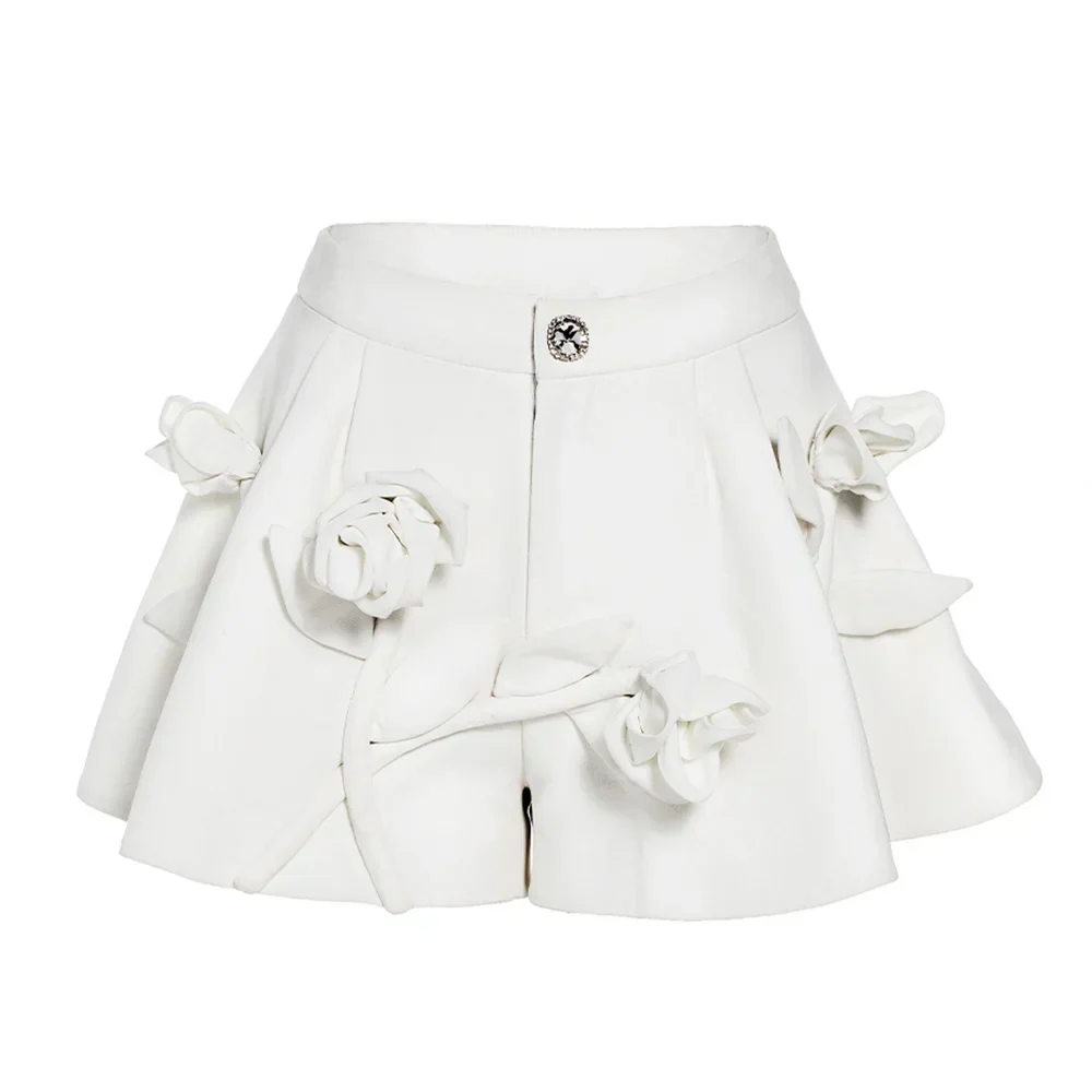 WHITE HIGH WaistED SHORTS with Flowers - Image 4