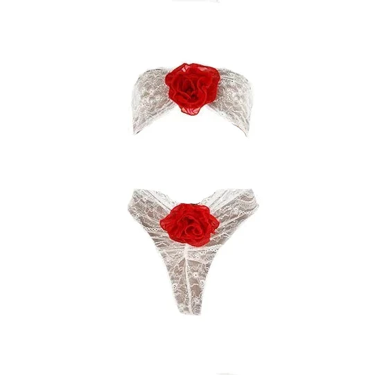 AMMEL CUT Out Lace JUMPSUIT with RED ROSE BOWS - Image 8