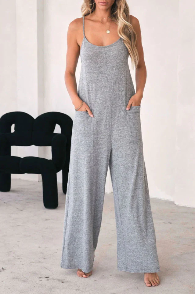 Side Pockets Spaghetti Strap Wide Leg Jumpsuit - Image 5