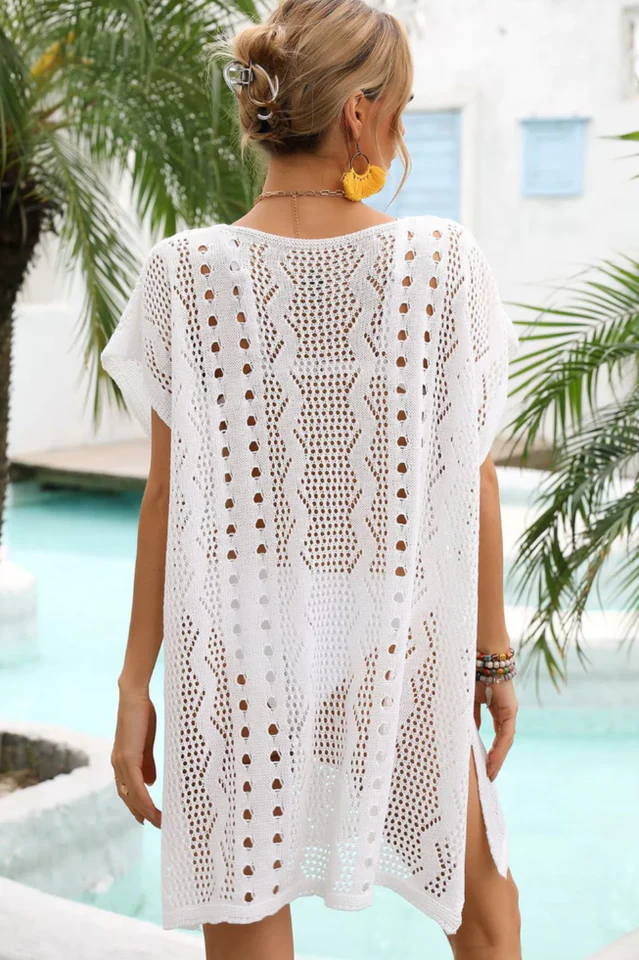 Openwork Plunge Dolman Sleeve Cover Up Dress - Image 3