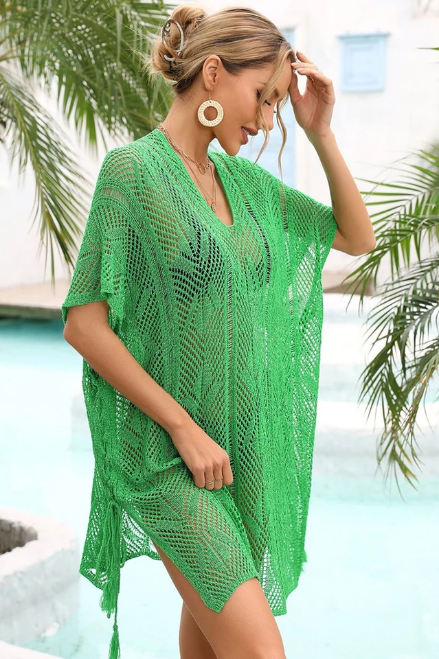 Side Slit Tassel Openwork Cover Up - Image 10