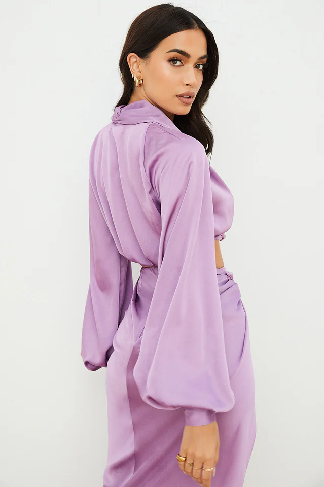 Silky Satin Draped Top+Skirt Sets - Image 25