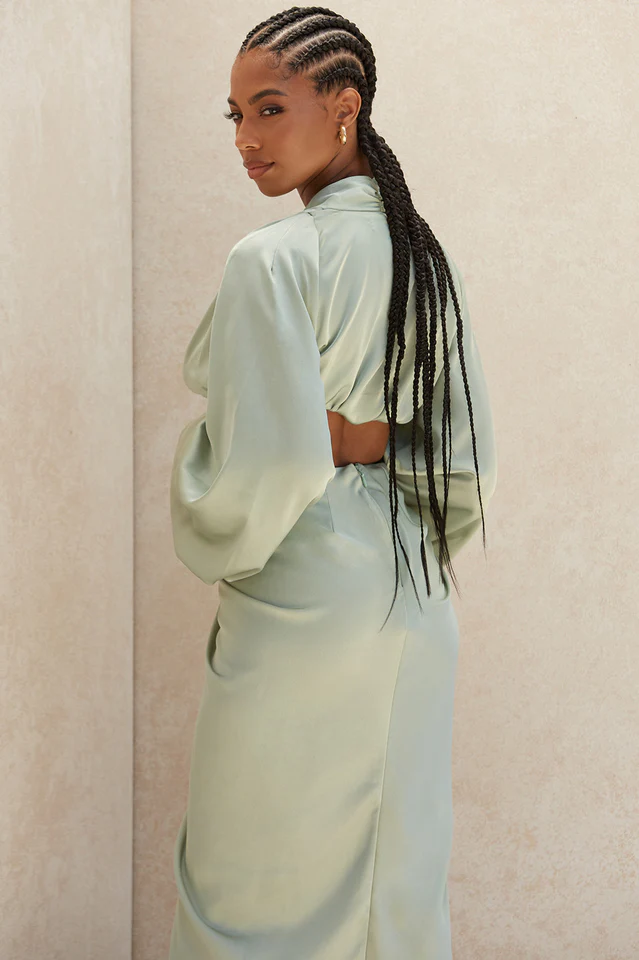 Silky Satin Draped Top+Skirt Sets - Image 7