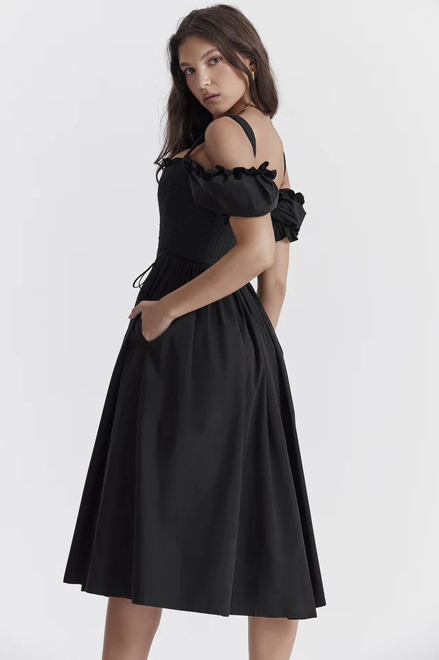 Silvana Black Puff Sleeve Midi Sundress - Image 7