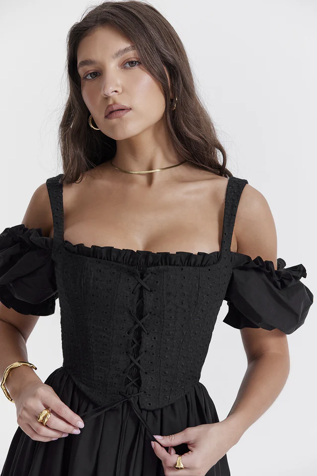 Silvana Black Puff Sleeve Midi Sundress - Image 8