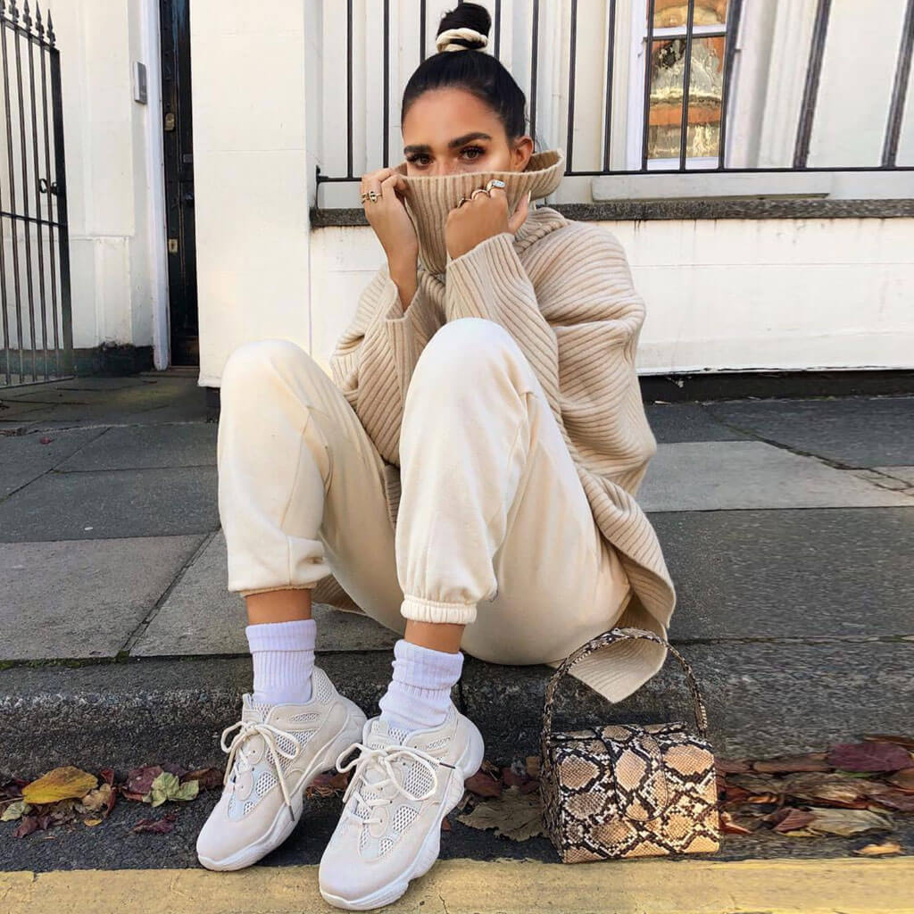 Simple Oversized Rib Split Hem Turtleneck Pullover Sweater - Khaki - Image 2