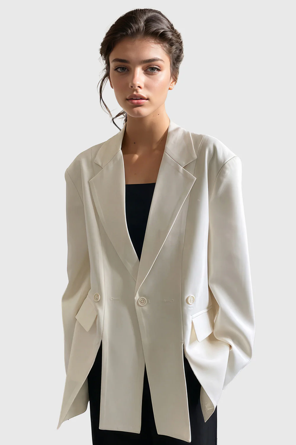 Single Breasted Blazer with Slits - White - Image 2