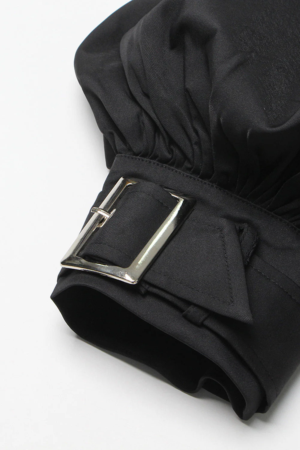 Single Breasted Trenchcoat with Sleeve Details - Black - Image 3